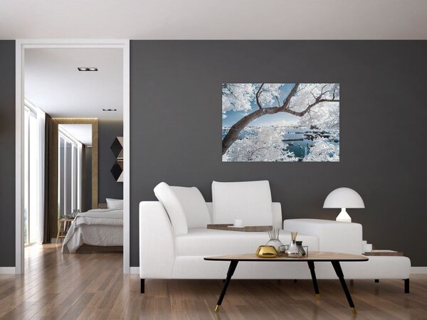 Tablou cu copac înzăpezit lângă apă (90x60 cm)