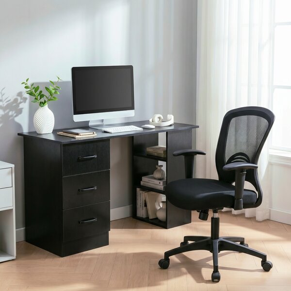 HOMCOM Birou Suport Calculator cu 3 Sertare si 3 Rafturi, Birou pentru Dormitor si Birou 120x49x72cm, Negru