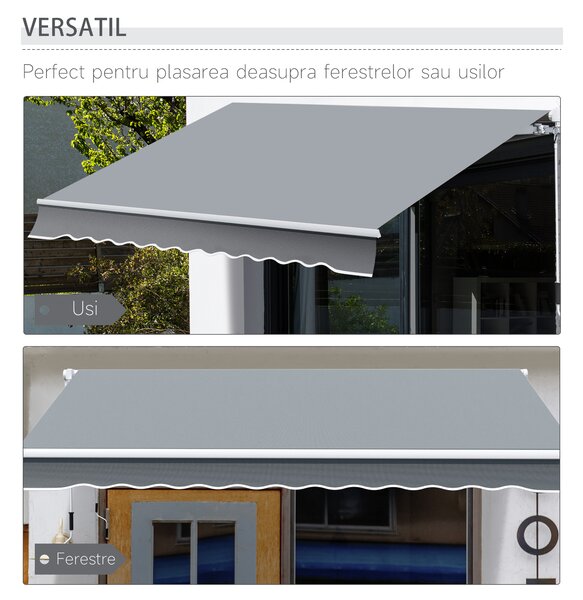 Outsunny Copertină Rulou Manuală pentru Uși și Ferestre, din Aluminiu și Poliester Anti-UV, 295x245cm, Gri | Aosom Romania