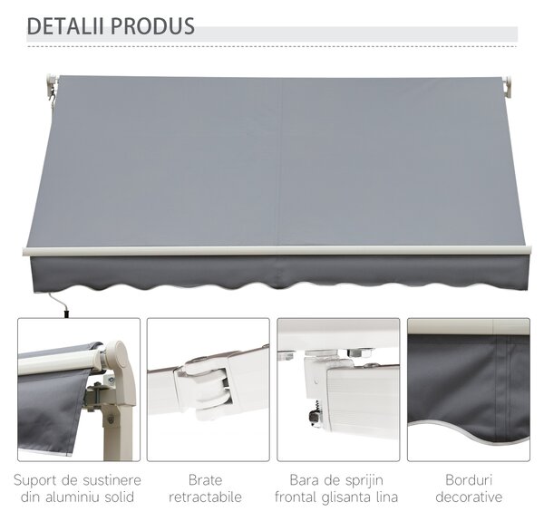 Outsunny Copertină Rulou Manuală pentru Uși și Ferestre, din Aluminiu și Poliester Anti-UV, 295x245cm, Gri | Aosom Romania