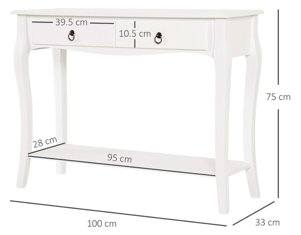 HOMCOM Consolă pentru Hol cu Raft Depozitare și Design Modern, 100x33x75 cm, Alb | Aosom Romania