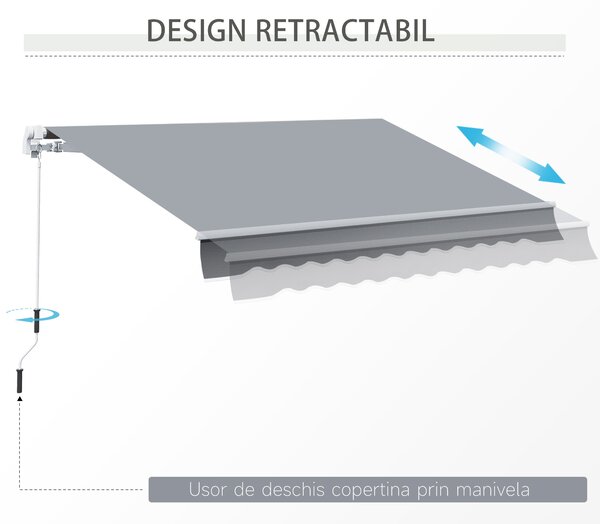 Outsunny Copertină Rulou Manuală pentru Uși și Ferestre, din Aluminiu și Poliester Anti-UV, 295x245cm, Gri | Aosom Romania