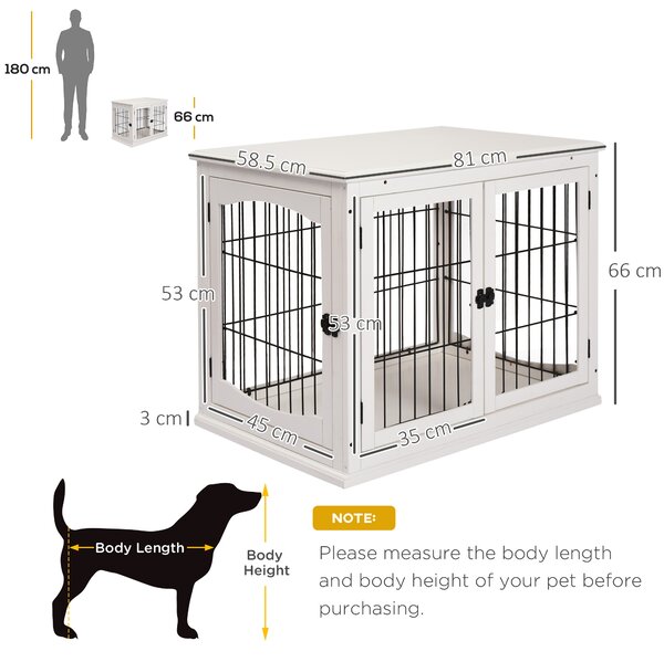 PawHut Casuta pentru Caini de Interior, Canisa pentru Animale din Lemn si Metal cu Usa Dubla, 58,5 x 81 x 66 cm, Alba | Aosom Romania