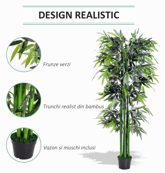 OutSunny Plantă de Bambus Artificială în Ghiveci, Plantă Decorativă pentru Casă, Birou, Interior și Exterior, Ф2.5x180 cm, Verde | Aosom Romania