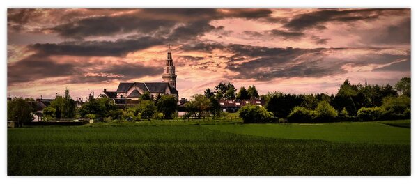 Tablou cu peisaj și biserică (120x50 cm)