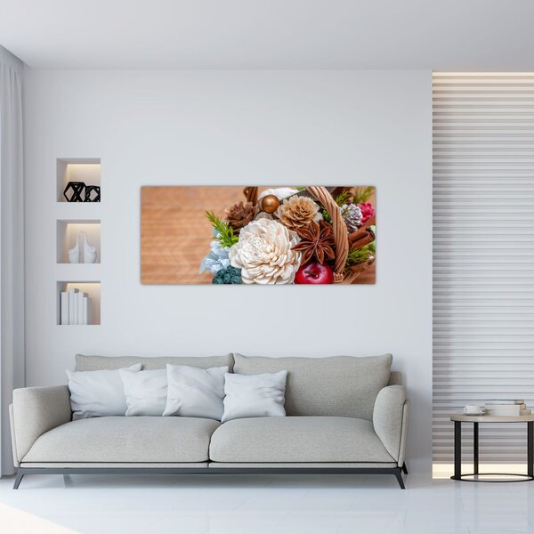 Tablou cu coș din nuiele (120x50 cm)