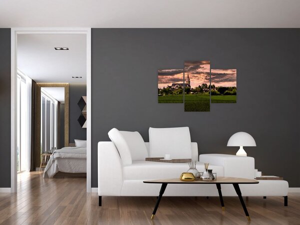 Tablou cu peisaj și biserică (90x60 cm)