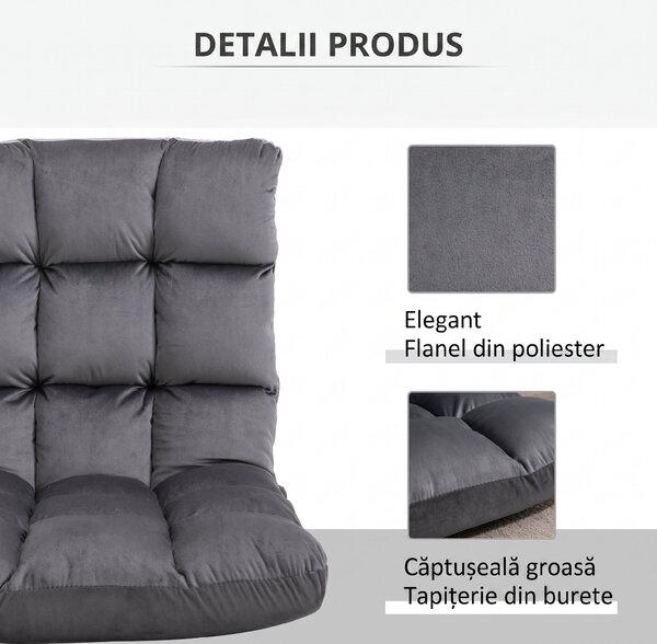 HOMCOM Fotoliu de Podea din Catifea cu Spătar Reglabil până la 180° și Tapițerie Groasă, 55x71x53.5cm, Gri Închis | Aosom Romania