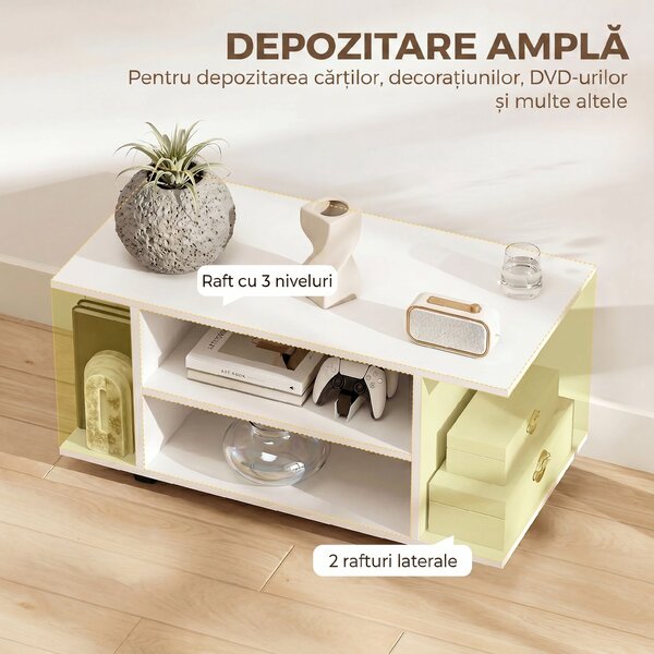 HOMCOM Mobilier unghiular cu roți și rafturi, până la 42", alb | Aosom Romania