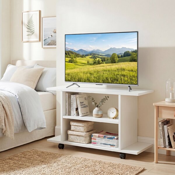 HOMCOM Mobilier unghiular cu roți și rafturi, până la 42", alb | Aosom Romania