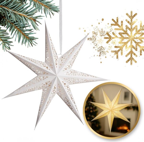 Stea de hartie de Craciun cu sapte colturi AUREVIA 60 cm, alba