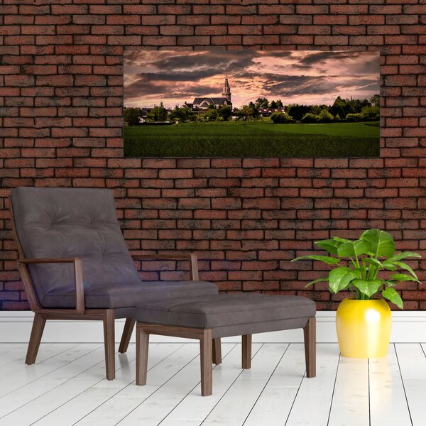 Tablou cu peisaj și biserică (120x50 cm)