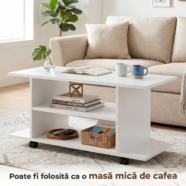 HOMCOM Mobilier unghiular cu roți și rafturi, până la 42", alb | Aosom Romania