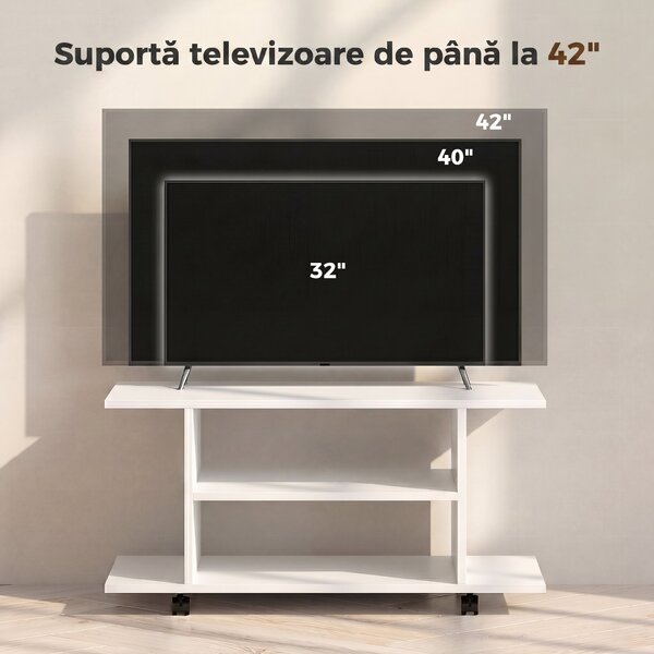 HOMCOM Mobilier unghiular cu roți și rafturi, până la 42", alb | Aosom Romania