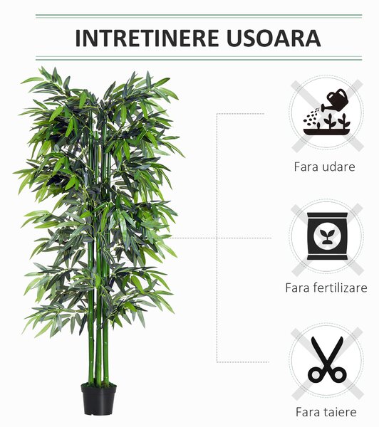 OutSunny Plantă de Bambus Artificială în Ghiveci, Plantă Decorativă pentru Casă, Birou, Interior și Exterior, Ф2.5x180 cm, Verde | Aosom Romania