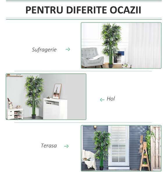 OutSunny Plantă de Bambus Artificială în Ghiveci, Plantă Decorativă pentru Casă, Birou, Interior și Exterior, Ф2.5x180 cm, Verde | Aosom Romania
