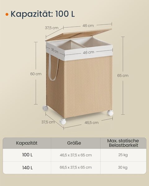 Cos de rufe Songmics, Natur, LCB601N01, 46.5 x 37.5 x 65 cm