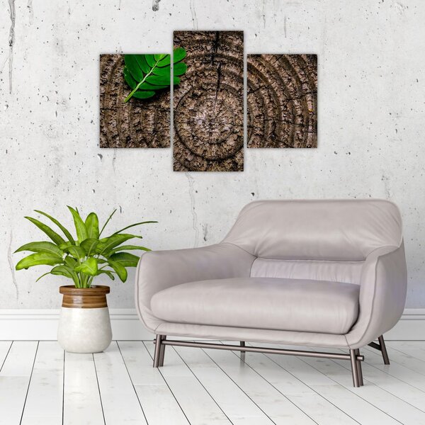 Tablou cu frunză pe trunchi de copac (90x60 cm)