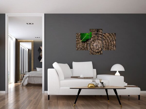 Tablou cu frunză pe trunchi de copac (90x60 cm)