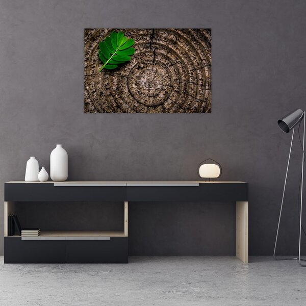Tablou cu frunză pe trunchi de copac (90x60 cm)