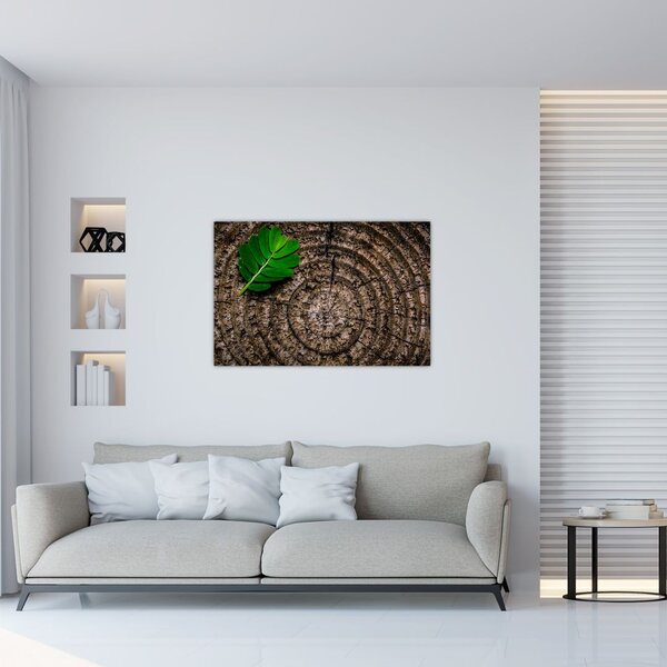 Tablou cu frunză pe trunchi de copac (90x60 cm)