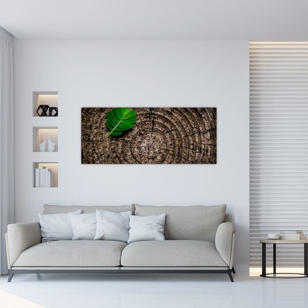Tablou cu frunză pe trunchi de copac (120x50 cm)