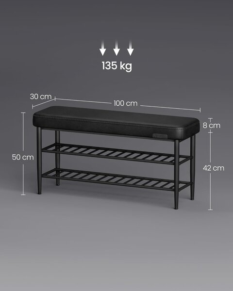 Bancuta pantofar Vasagle, Negru, 30 x 100 x 50 cm