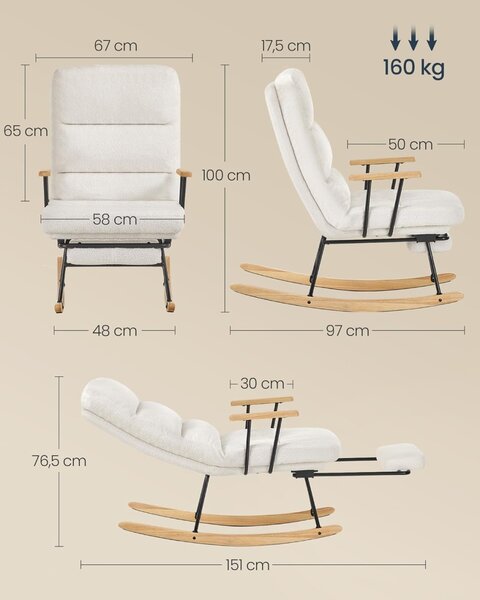 Scaun balansoar Songmics Crem, 113.5 x 60 x 28.5 cm