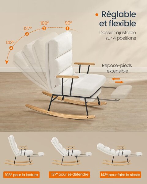 Scaun balansoar Songmics Crem, 113.5 x 60 x 28.5 cm