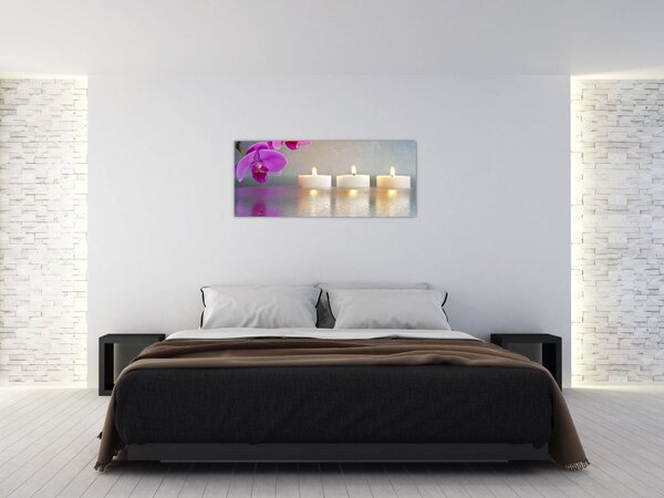 Tablou cu lumânări pe apă (120x50 cm)