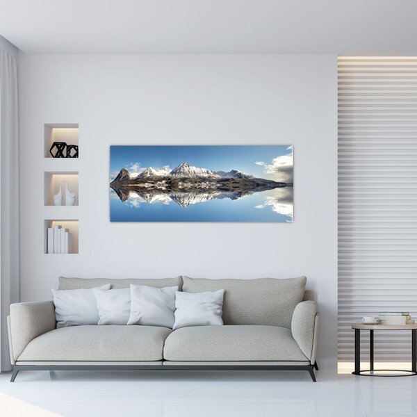 Tablou cu munți și reflectarea lor (120x50 cm)