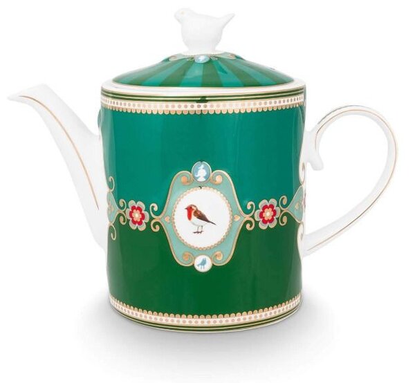Ceainic din porțelan, Pip Studio, Medallion Emerald-Green, 1.3l, colecția Love Birds