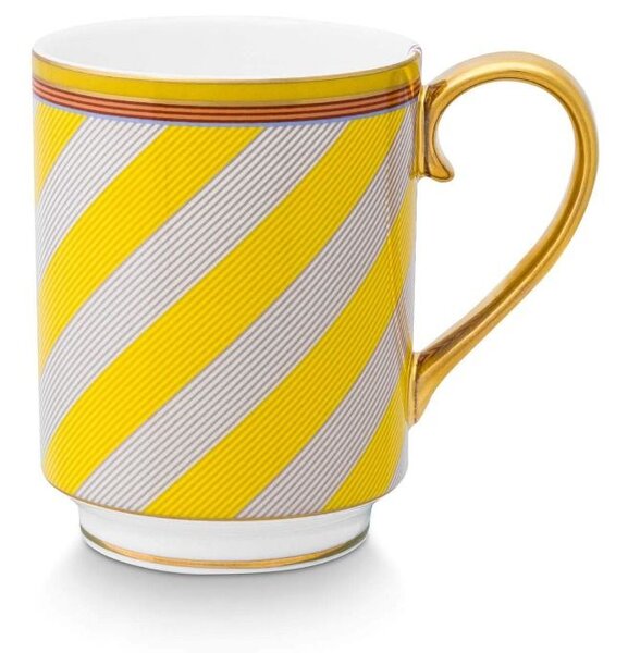 Cană porțelan, Pip Studio, Stripes Yellow, 350ml, colecția Pip Chique