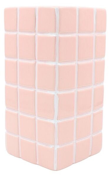 Vază ceramică model pătrățele 20x10.5 cm somon