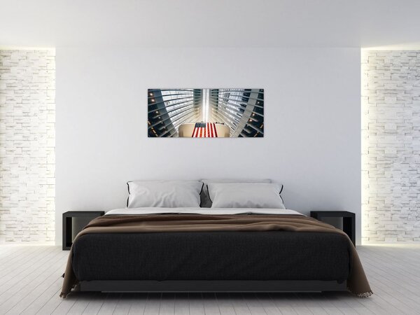 Tablou unei construcții cu steagul SUA (120x50 cm)