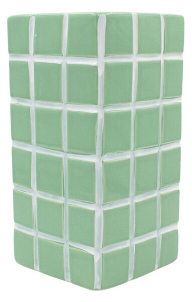 Vază ceramică model pătrățele 20x10.5 cm verzui
