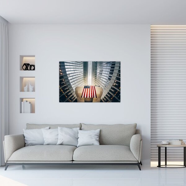 Tablou unei construcții cu steagul SUA (90x60 cm)