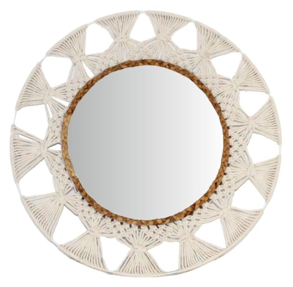 Oglindă de perete, ramă rotundă împletită, culoare alb, 55cm