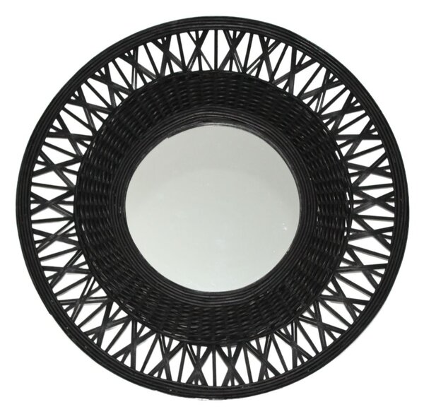 Oglindă de perete, ramă din bambus, rotundă, culoare neagră, 56cm