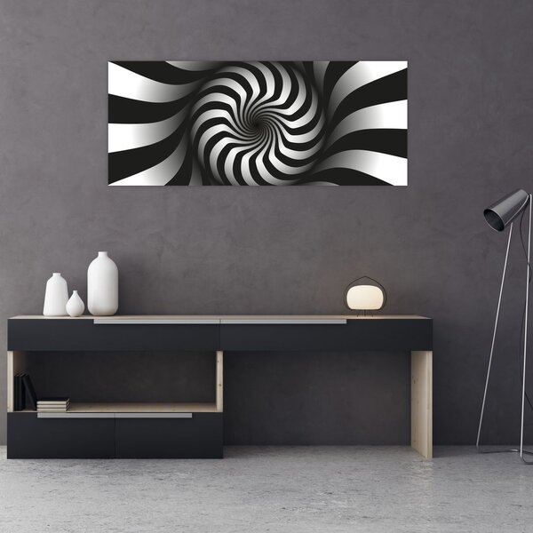 Tablou abstract cu spirala alb neagră (120x50 cm)