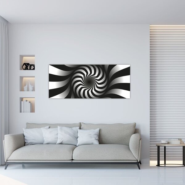 Tablou abstract cu spirala alb neagră (120x50 cm)