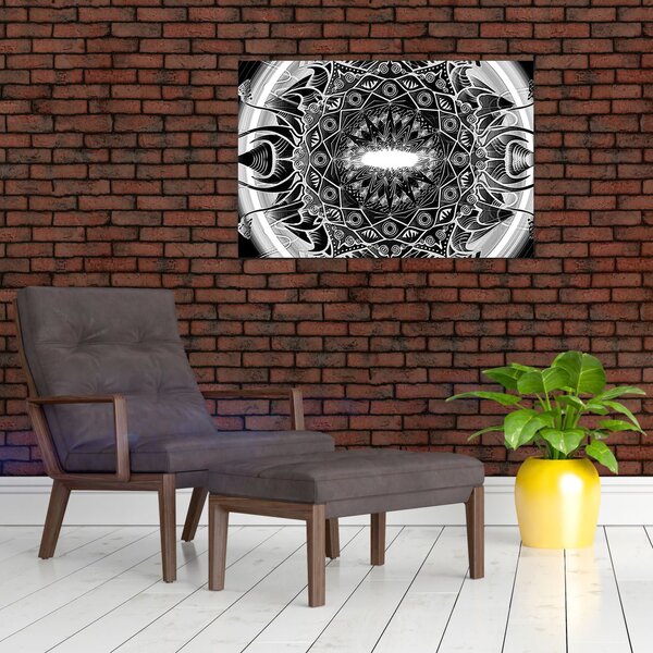 Tablou cu ornamente alb negre (90x60 cm)