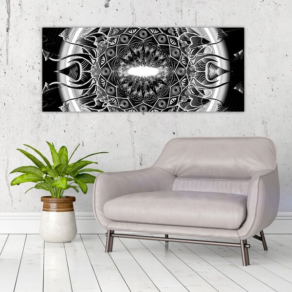 Tablou cu ornamente alb negre (120x50 cm)