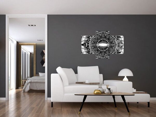 Tablou cu ornamente alb negre (90x60 cm)