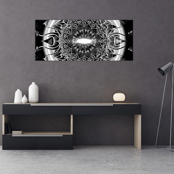 Tablou cu ornamente alb negre (120x50 cm)