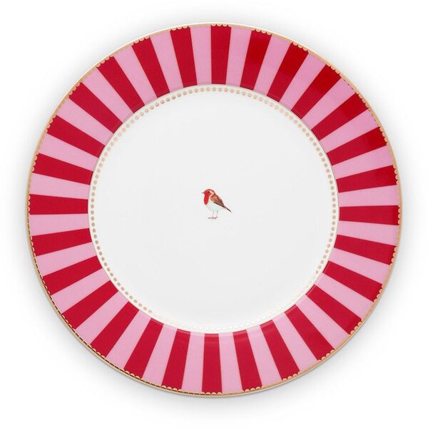 Farfurie din porțelan, Pip Studio, Stripes Red, 17cm, colecția Love Birds