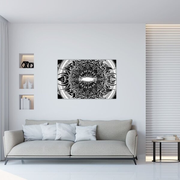 Tablou cu ornamente alb negre (90x60 cm)