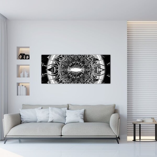 Tablou cu ornamente alb negre (120x50 cm)