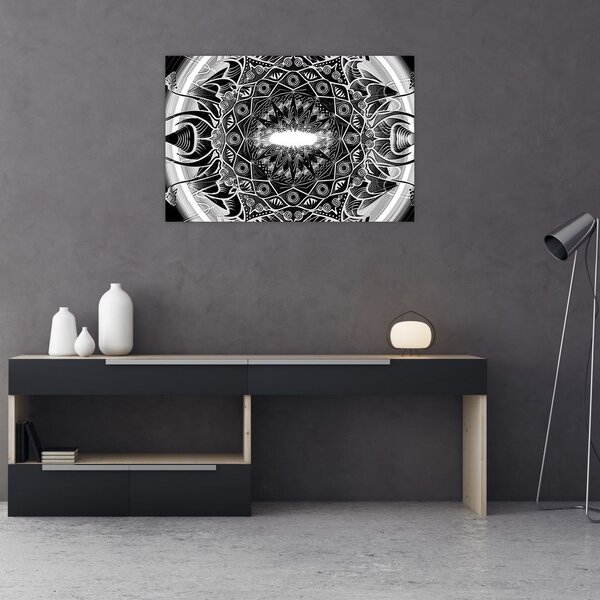 Tablou cu ornamente alb negre (90x60 cm)