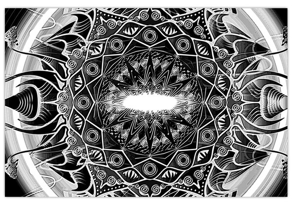 Tablou cu ornamente alb negre (90x60 cm)